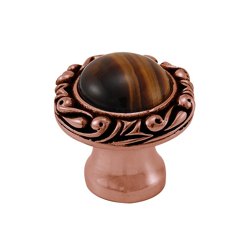 Vicenza Hardware 1" Round Knob with Small Base with Stone Insert in Antique Copper with Tigers Eye Insert