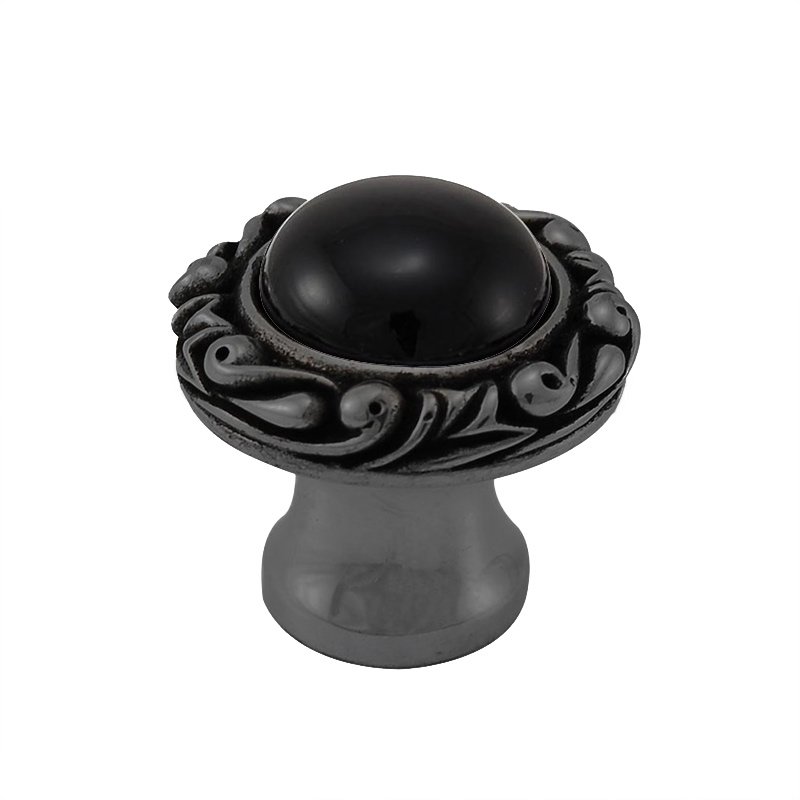 Vicenza Hardware 1" Round Knob with Small Base with Stone Insert in Gunmetal with Black Onyx Insert