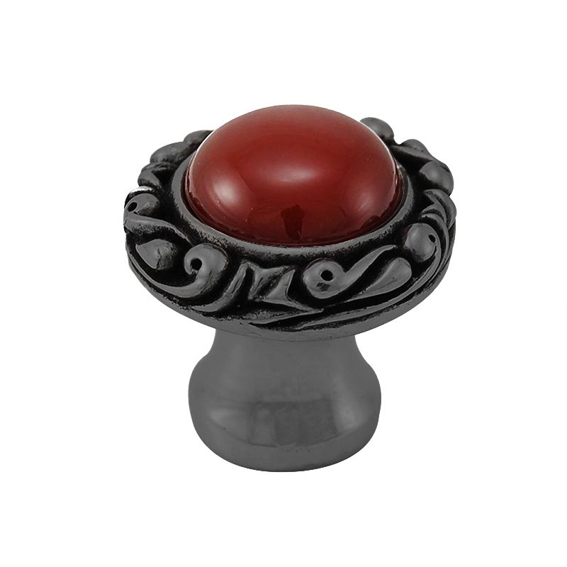 Vicenza Hardware 1" Round Knob with Small Base with Stone Insert in Gunmetal with Carnelian Insert