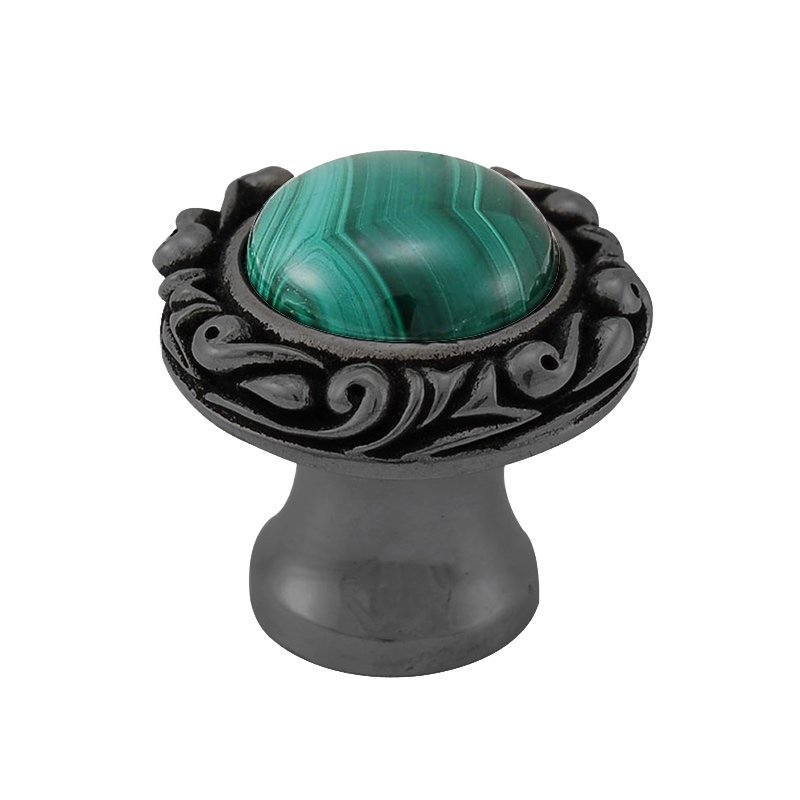 Vicenza Hardware 1" Round Knob with Small Base with Stone Insert in Gunmetal with Malachite Insert