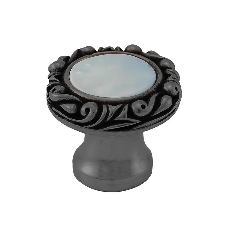 Vicenza Hardware 1" Round Knob with Small Base with Stone Insert in Gunmetal with Mother Of Pearl Insert