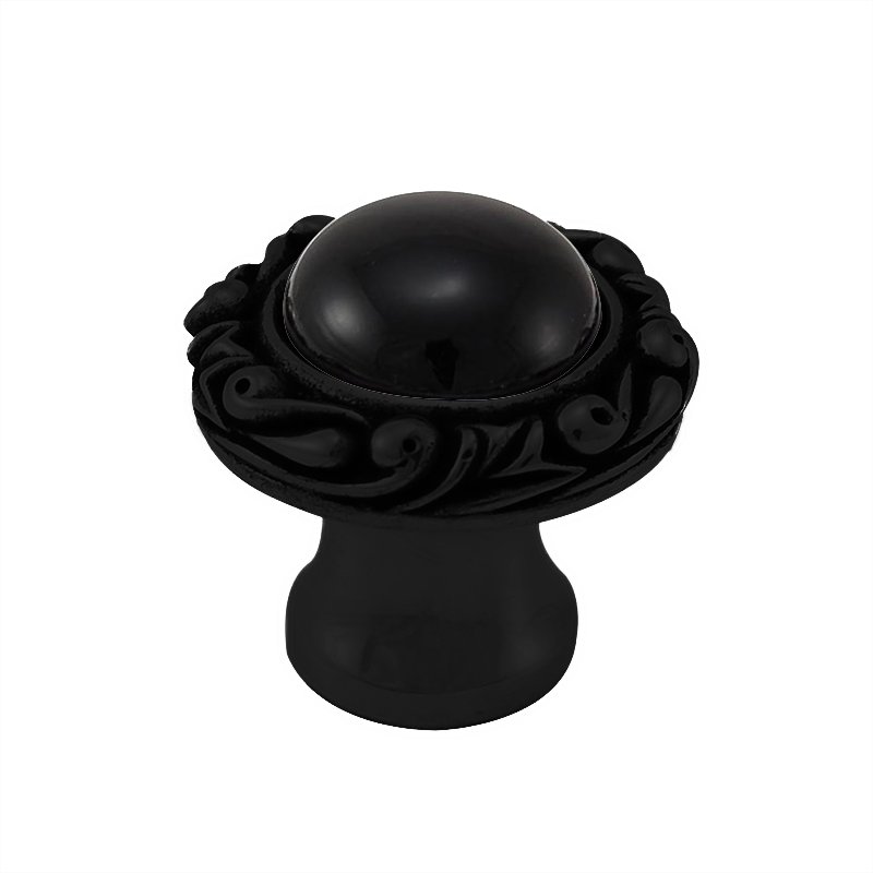 Vicenza Hardware 1" Round Knob with Small Base with Stone Insert in Oil Rubbed Bronze with Black Onyx Insert