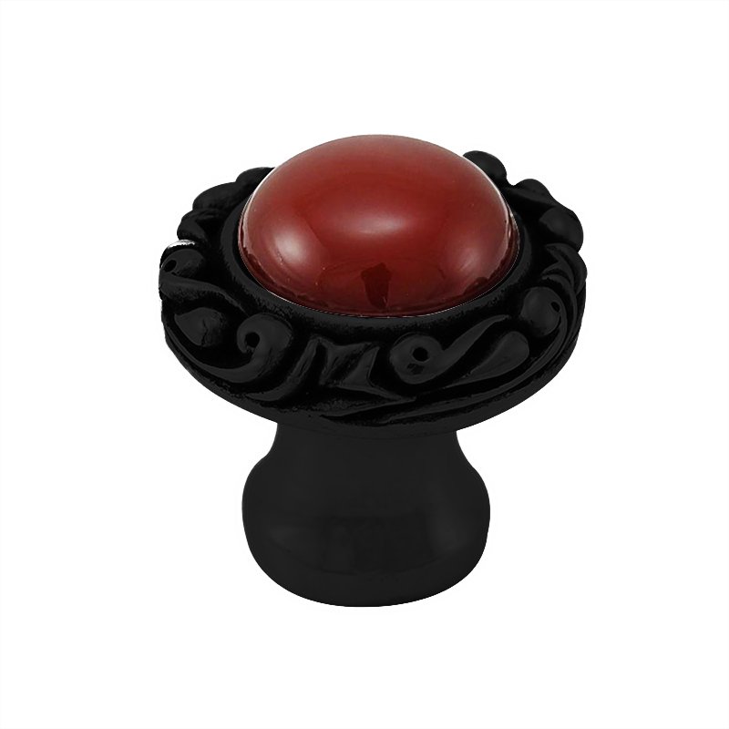 Vicenza Hardware 1" Round Knob with Small Base with Stone Insert in Oil Rubbed Bronze with Carnelian Insert