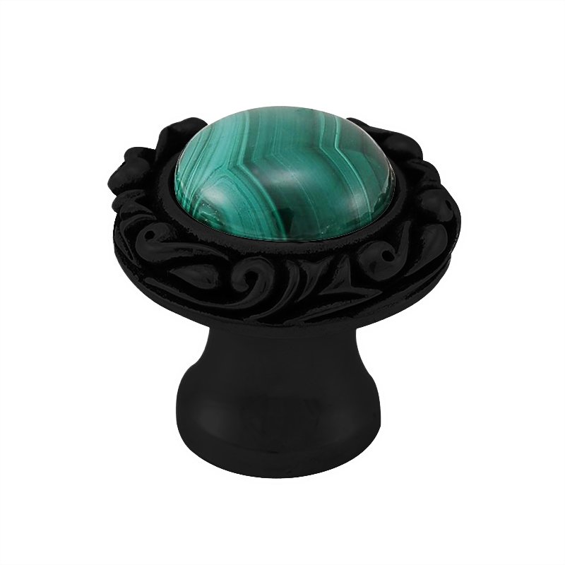 Vicenza Hardware 1" Round Knob with Small Base with Stone Insert in Oil Rubbed Bronze with Malachite Insert