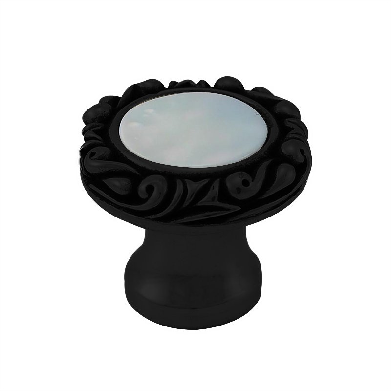 Vicenza Hardware 1" Round Knob with Small Base with Stone Insert in Oil Rubbed Bronze with Mother Of Pearl Insert