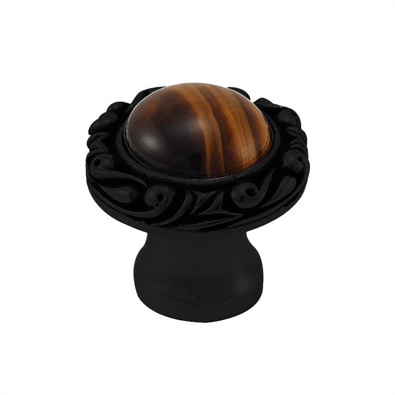 Vicenza Hardware 1" Round Knob with Small Base with Stone Insert in Oil Rubbed Bronze with Tigers Eye Insert