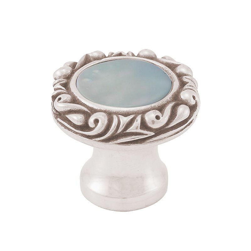 Vicenza Hardware 1" Round Knob with Small Base with Stone Insert in Polished Nickel with Mother Of Pearl Insert