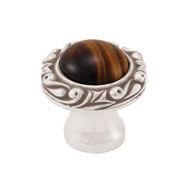 Vicenza Hardware 1" Round Knob with Small Base with Stone Insert in Polished Nickel with Tigers Eye Insert