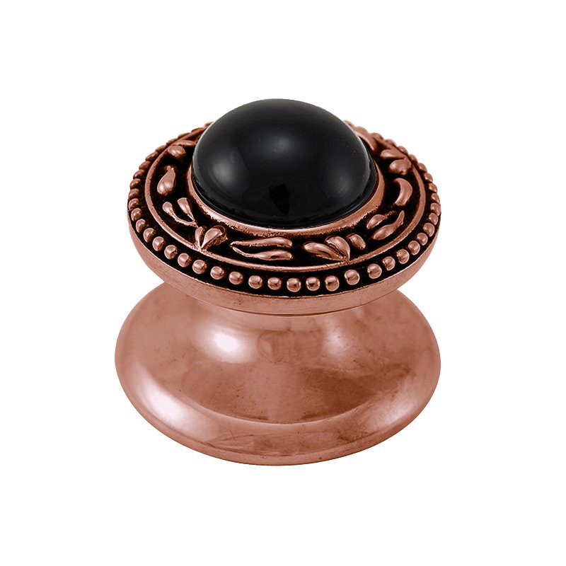 Vicenza Hardware Round Gem Stone Knob San Michele in Antique Copper with Black Onyx Insert