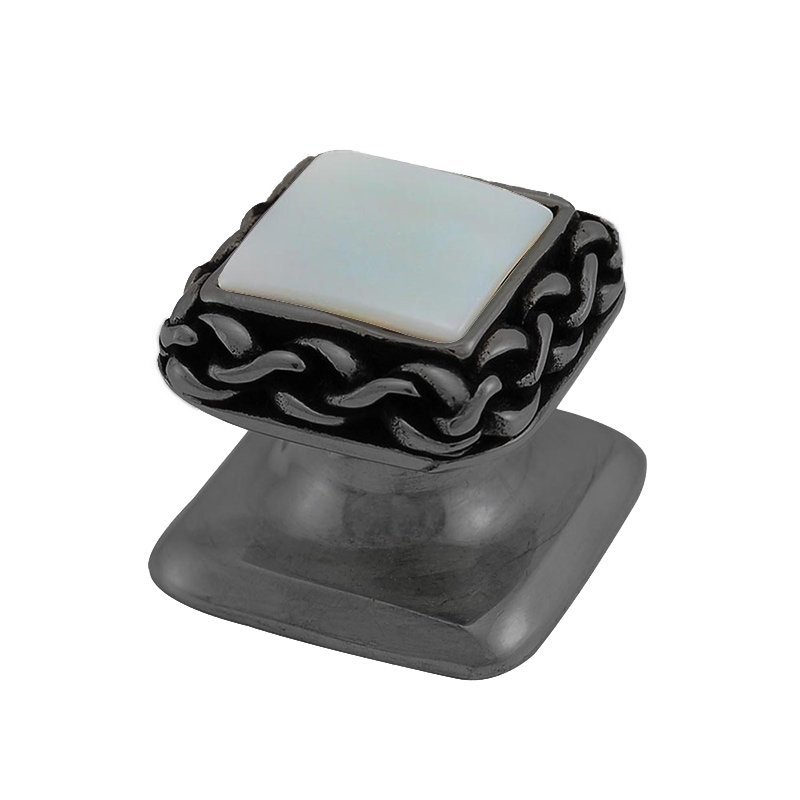 Vicenza Hardware Square Gem Stone Knob Design 2 in Gunmetal with White Mother Of Pearl Insert