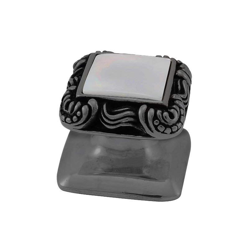 Vicenza Hardware Square Gem Stone Knob Design 3 in Gunmetal with White Mother Of Pearl Insert