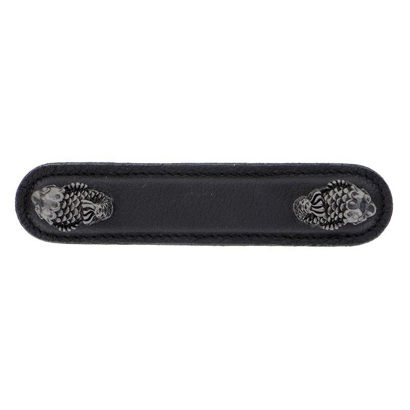 Vicenza Hardware Leather Collection 4" (102mm) Pesci Pull in Black Leather in Gunmetal