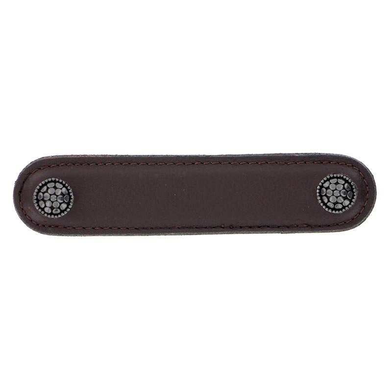 Vicenza Hardware Leather Collection 4" (102mm) Puccini Pull in Brown Leather in Gunmetal