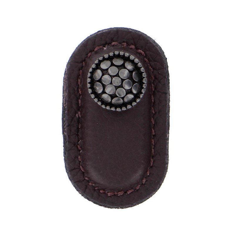 Vicenza Hardware Leather Collection Puccini Knob in Brown Leather in Gunmetal