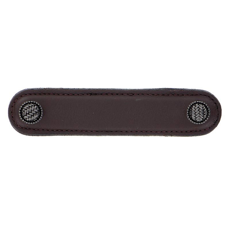 Vicenza Hardware Leather Collection 4" (102mm) Cestino Pull in Brown Leather in Gunmetal