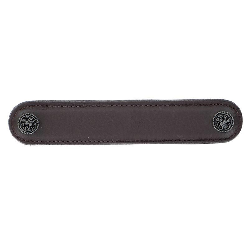 Vicenza Hardware 5" (128mm) Pull in Brown Leather in Gunmetal