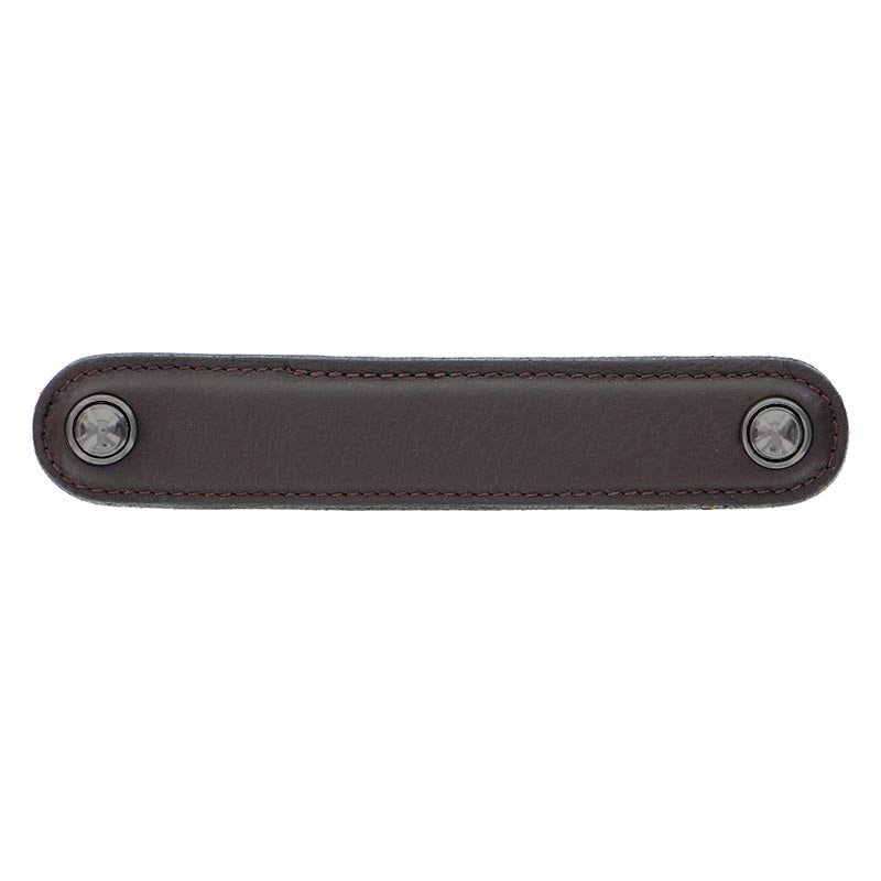 Vicenza Hardware Leather Collection 5" (128mm) Magrini Pull in Brown Leather in Gunmetal