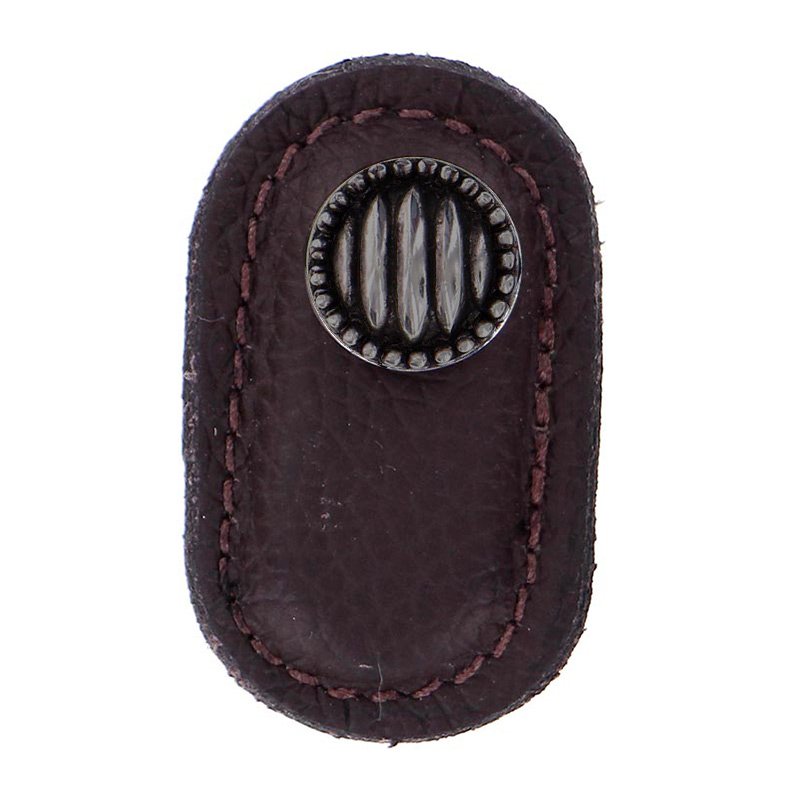 Vicenza Hardware Leather Collection Sanzio Knob in Brown Leather in Gunmetal