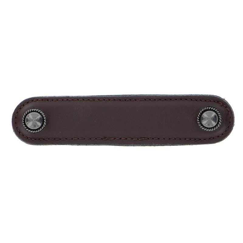 Vicenza Hardware Leather Collection 4" (102mm) Cappello Pull in Brown Leather in Gunmetal