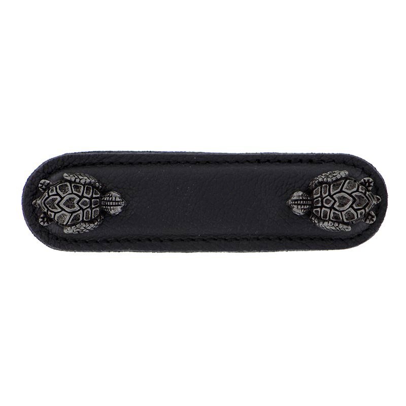 Vicenza Hardware Leather Collection 3" (76mm) Tartaruga Pull in Black Leather in Gunmetal