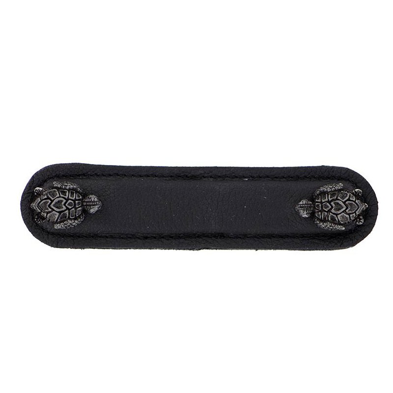 Vicenza Hardware Leather Collection 4" (102mm) Tartaruga Pull in Black Leather in Gunmetal
