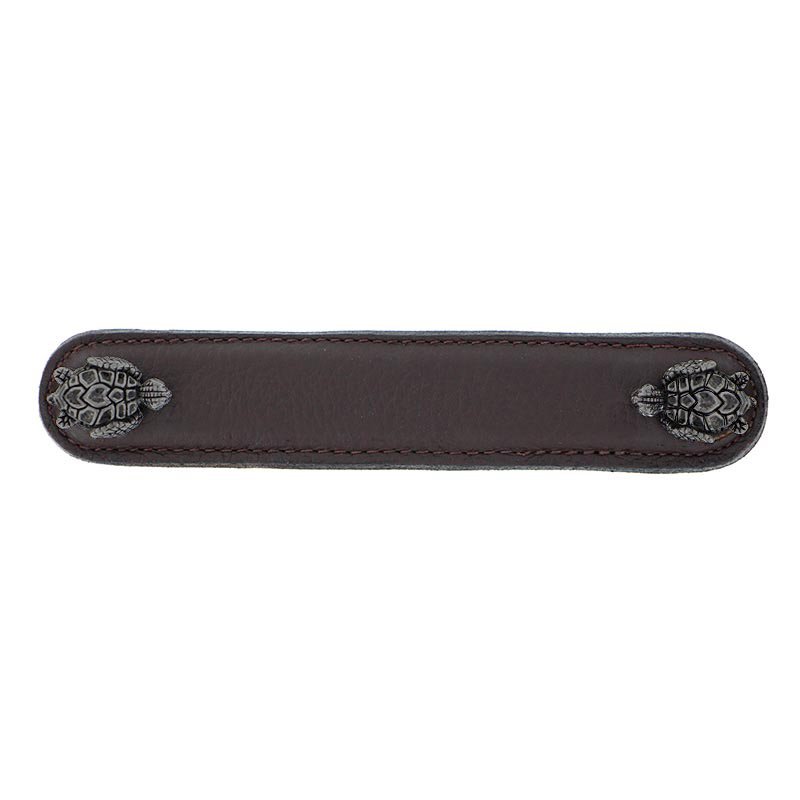 Vicenza Hardware Leather Collection 5" (128mm) Tartaruga Pull in Brown Leather in Gunmetal
