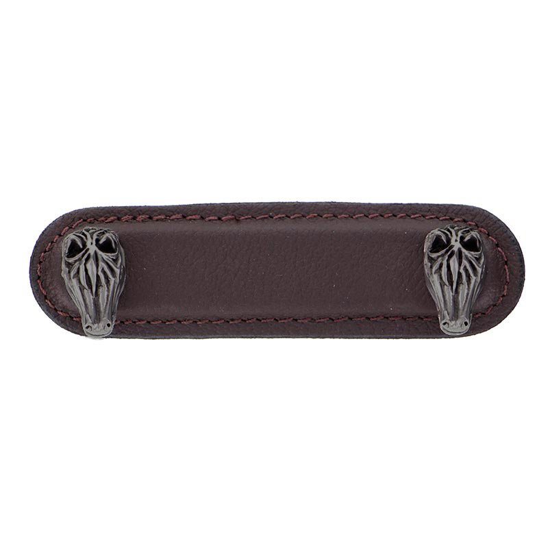 Vicenza Hardware Leather Collection 3" (76mm) Cavallo Pull in Brown Leather in Gunmetal