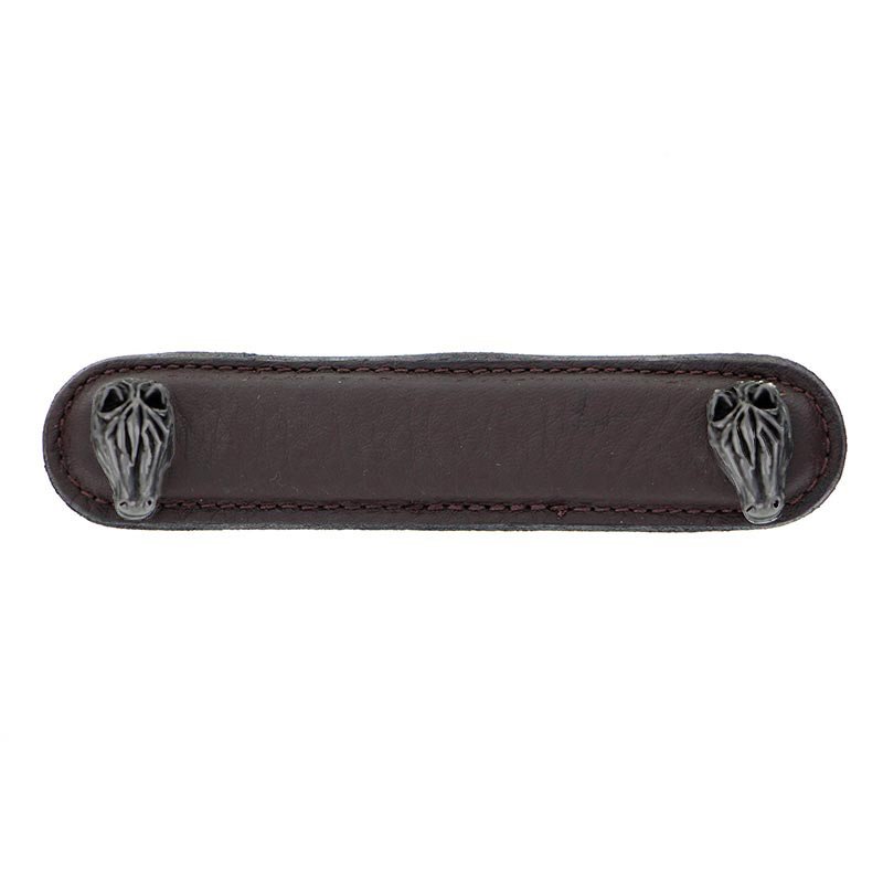 Vicenza Hardware Leather Collection 4" (102mm) Cavallo Pull in Brown Leather in Gunmetal