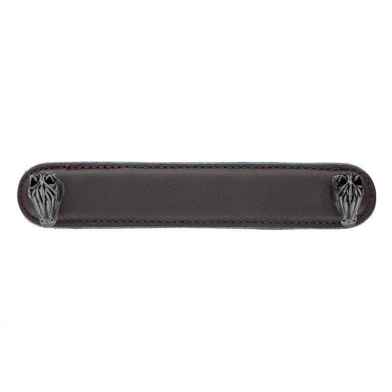 Vicenza Hardware Leather Collection 5" (128mm) Cavallo Pull in Brown Leather in Gunmetal