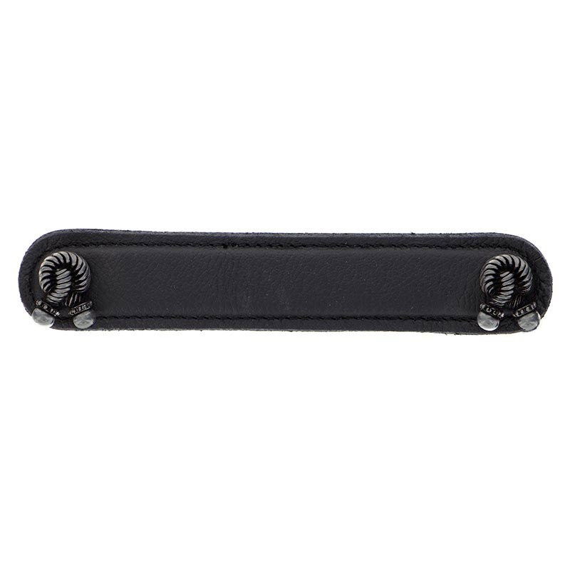 Vicenza Hardware Leather Collection 5" (128mm) Bonata Pull in Black Leather in Gunmetal
