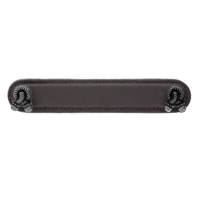 Vicenza Hardware Leather Collection 5" (128mm) Bonata Pull in Brown Leather in Gunmetal