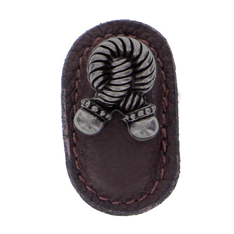 Vicenza Hardware Leather Collection Bonata Knob in Brown Leather in Gunmetal