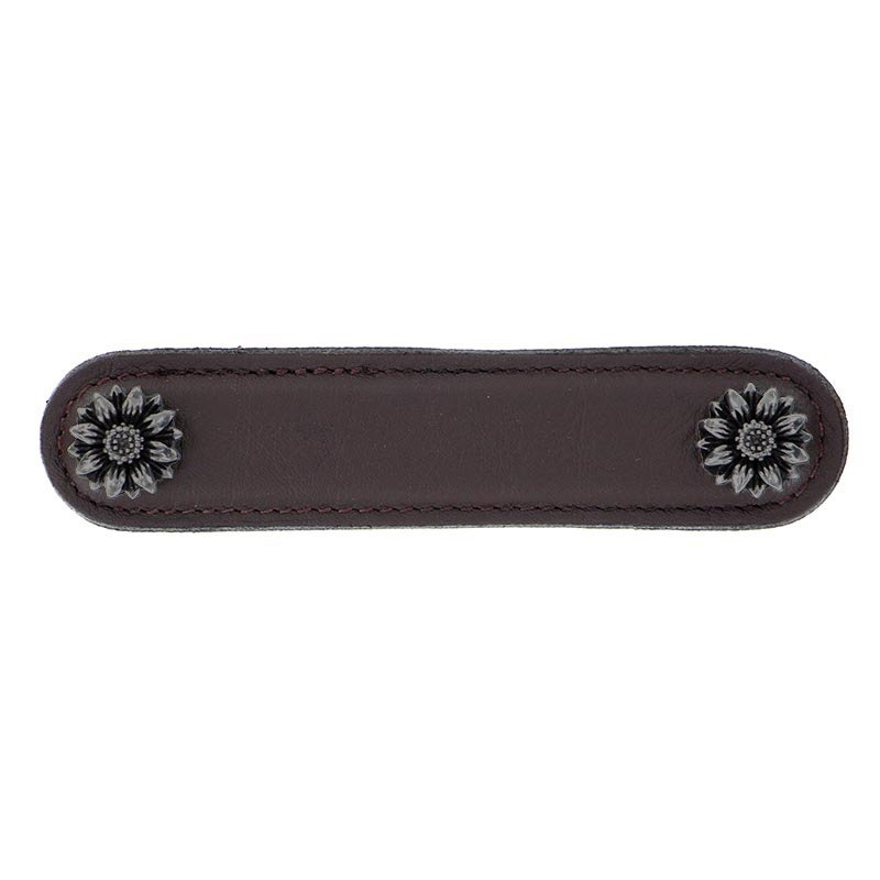 Vicenza Hardware Leather Collection 4" (102mm) Margherita Pull in Brown Leather in Gunmetal