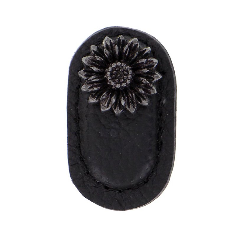 Vicenza Hardware Leather Collection Margherita Knob in Black Leather in Gunmetal