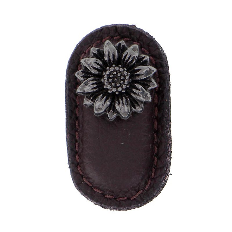 Vicenza Hardware Leather Collection Margherita Knob in Brown Leather in Gunmetal