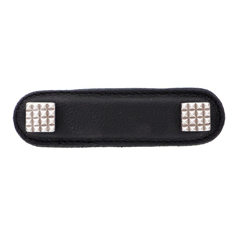 Vicenza Hardware Leather Collection 3" (76mm) Solferino Pull in Black Leather in Polished Nickel