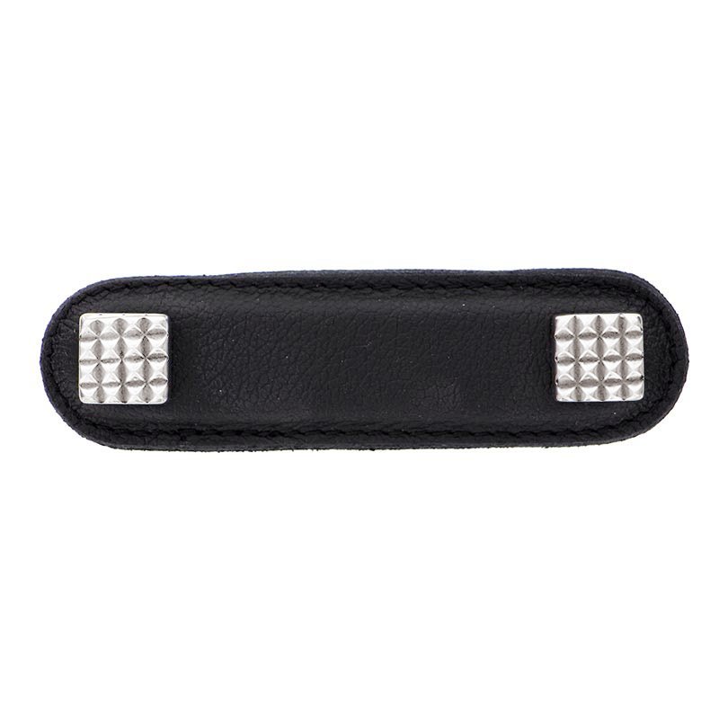 Vicenza Hardware Leather Collection 3" (76mm) Solferino Pull in Black Leather in Polished Silver