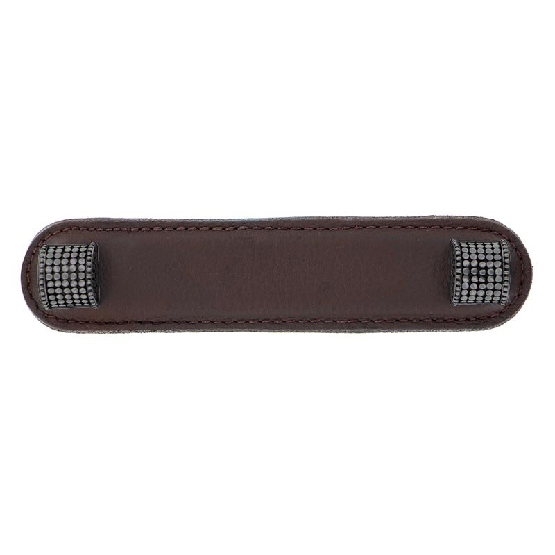 Vicenza Hardware Leather Collection 4" (102mm) Tiziano Pull in Brown Leather in Gunmetal