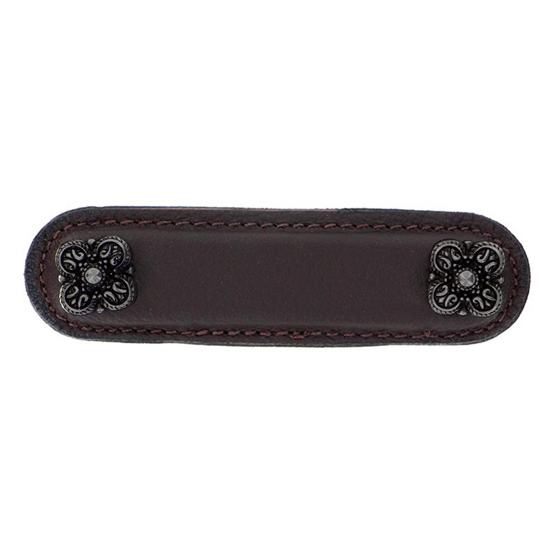 Vicenza Hardware Leather Collection 3" (76mm) Napoli Pull in Brown Leather in Gunmetal