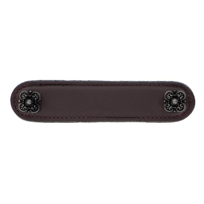 Vicenza Hardware Leather Collection 4" (102mm) Napoli Pull in Brown Leather in Gunmetal