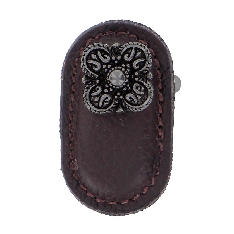 Vicenza Hardware Leather Collection Napoli Knob in Brown Leather in Gunmetal