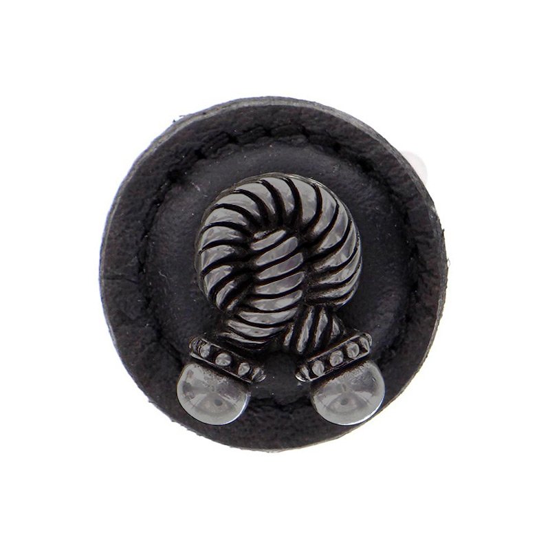 Vicenza Hardware 1 1/4" Round Rope Knob with Leather Insert in Gunmetal with Black Leather Insert