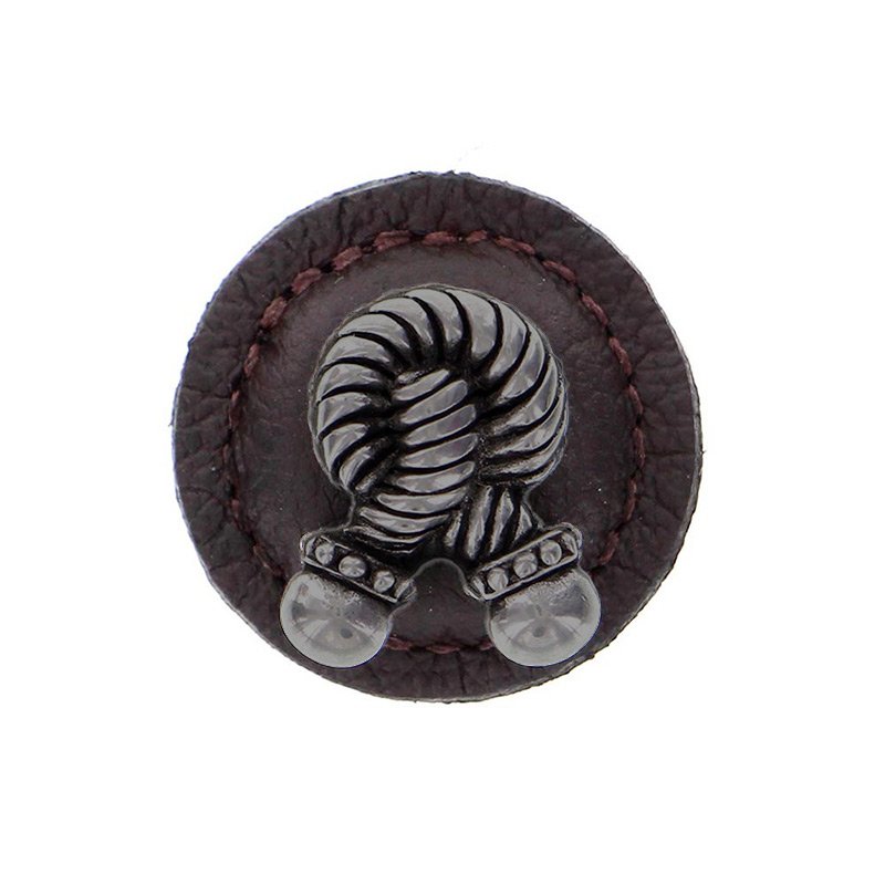 Vicenza Hardware 1 1/4" Round Rope Knob with Leather Insert in Gunmetal with Brown Leather Insert