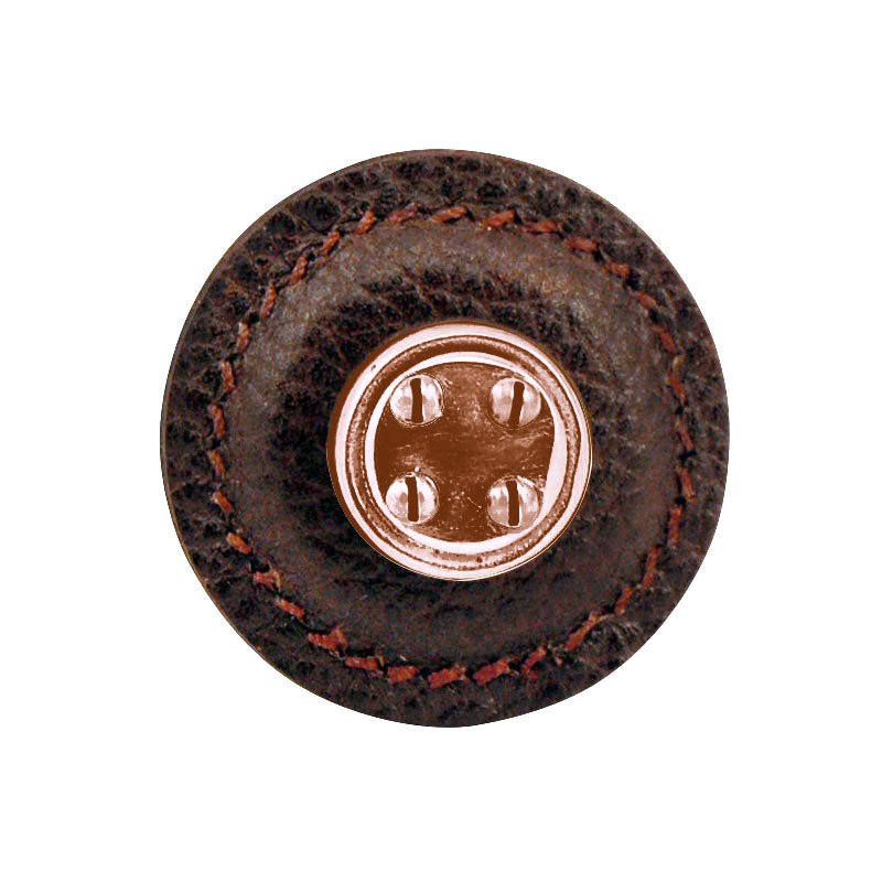 Vicenza Hardware 1 1/4" Round Nail Head Knob with Leather Insert in Antique Copper with Brown Leather Insert