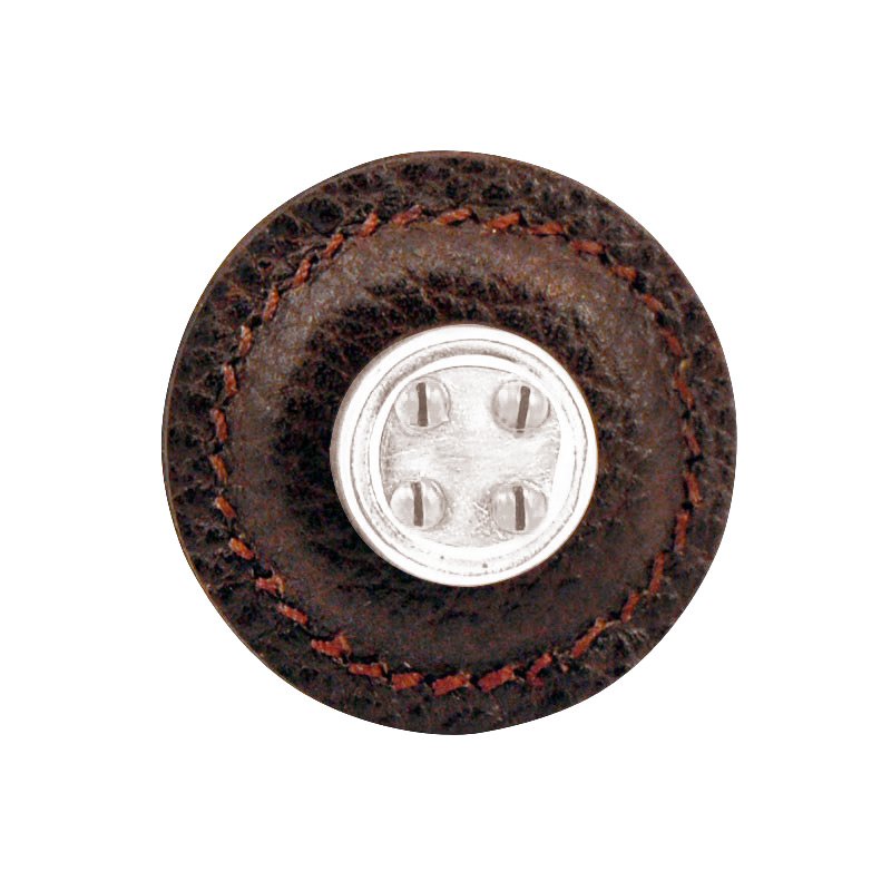 Vicenza Hardware 1 1/4" Round Nail Head Knob with Leather Insert in Polished Nickel with Brown Leather Insert