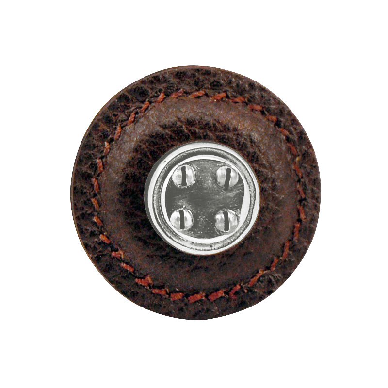 Vicenza Hardware 1 1/4" Round Nail Head Knob with Leather Insert in Vintage Pewter with Brown Leather Insert