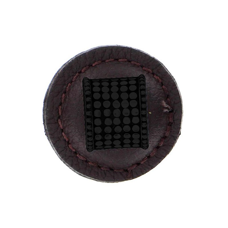 Vicenza Hardware 1 1/4" Half Cylindrical Knob with Leather Insert in Oil Rubbed Bronze with Brown Leather Insert