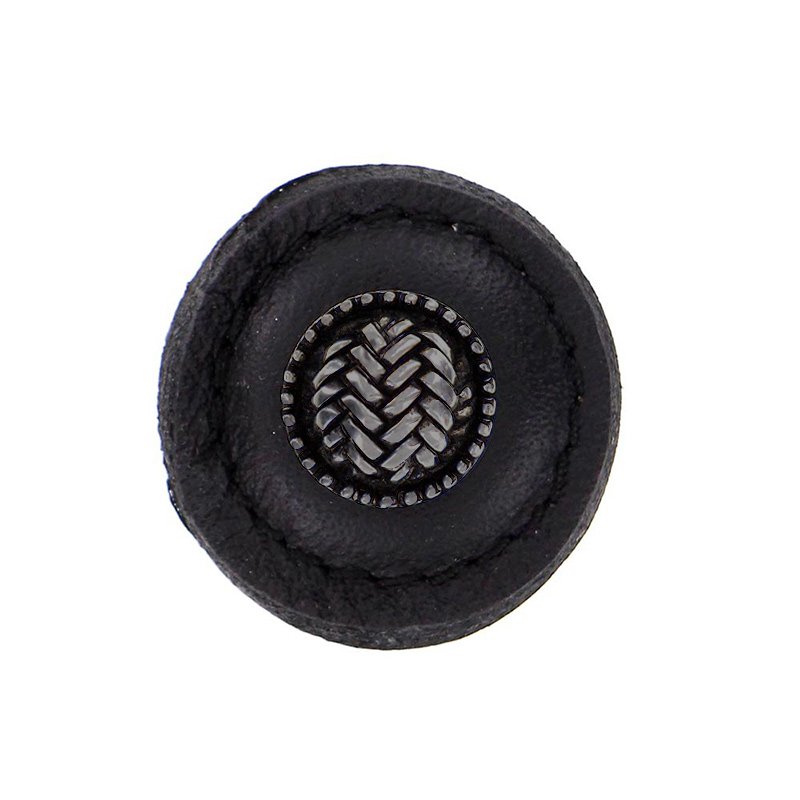 Vicenza Hardware 1 1/4" Round Knob with Leather Insert in Gunmetal with Black Leather Insert