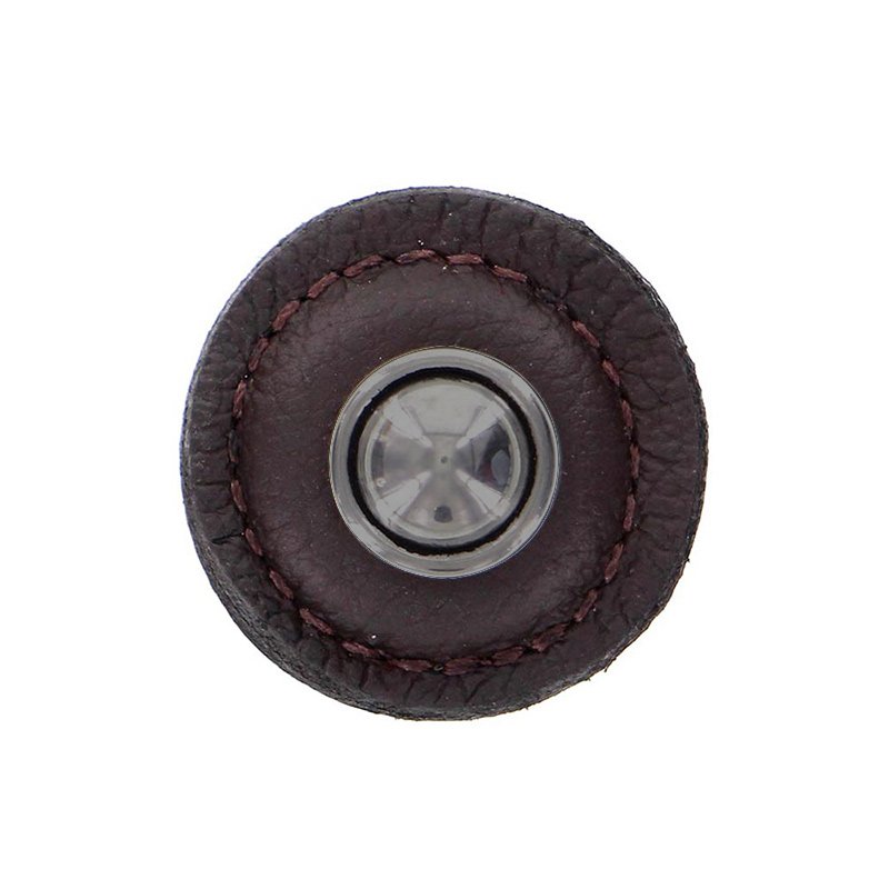 Vicenza Hardware 1 1/4" Round Knob with Leather Insert in Gunmetal with Brown Leather Insert