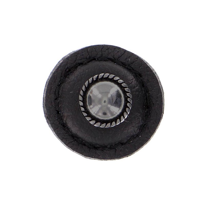 Vicenza Hardware 1 1/4" Round Knob with Leather Insert in Gunmetal with Black Leather Insert